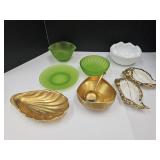Frosted Glassware, Milk Glass & Gold Trim Dishes