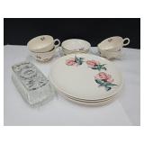 Roses Dishes; 4 Plates, Bowls, Cups & Butter Dish