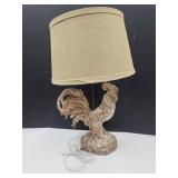 Rooster Table Lamp w Burlap Shade See Broken PC
