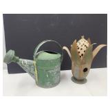Galvanized Waterer & Metal Art Birdhouse