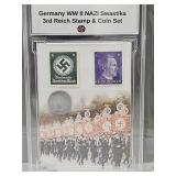 German WWII Stamps & Coin Set w COA