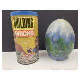 6 Souvenir Florida Mugs, 9" Ceramic Egg, Toy Brics