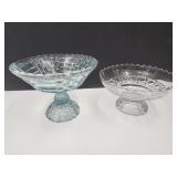 3 VTG Compote Bowls- Ice Blue Glass, Bowl w Fruit+