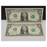 2 Sequenced $1 2017 A Currency Notes