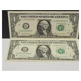 2 Sequenced $1 2017 Currency Notes