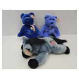 3 Large Ty Beanie Babies; Donkey & Bears 13"