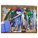 Lot Of Ink Pens, Pill Box, Keychains  +