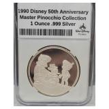 1 Ounce Silver 1990 Disney 50th Master Pinocchio