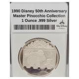 1 Ounce Silver 1990 Disney 50th Master Pinocchio