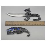 Stainless Steel Dragon Knife w Blue Accent