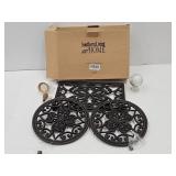 Set of 3 New Cast Iron Trivits & Marble Decor