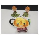 Vintage Little Girl Japan Pixies & Tea Bag Holder