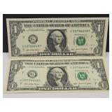 2 Sequenced $1 2021 Currency Notes