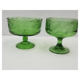 2 Vintage E.O. Brody Green Glass Compotes