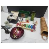 VTG Kitchen Scales, Wall Basket & Glassware
