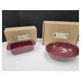 Longaberger Pottery-Sm Loaf & Serving Bowl-Paprika