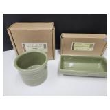 Longaberger Pottery-1 Pt Salt Crock& Rectangle Try