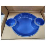 Longaberger Pottery- 3 Bowl Chip & Dip- Cornflower