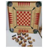 Wooden Lot Of Toy Trucks, & VTG Carrom Board