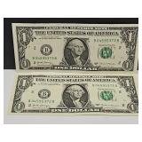 2 Sequenced $1 2017 A Currency Notes
