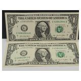 2 Sequenced $1 2021 Currency Notes