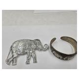 Costume Elephant Jewelry; Bracelet & Belt Buckle
