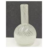 6.5" H Murano Bud Vase W White Spiral Optic Design