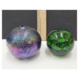 Rainbow Art Glass Oil Lamp? & Green Paperweight