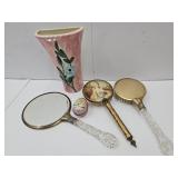 Tin Easter Egg,  Brush & Mirror Set & Wallpocket