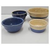 VTG Bowls Yellow Ware & 3 Stoneware Up To 7" W