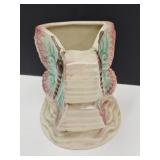 Vintage Pottery Vase 2 Sided Butterfly Planter