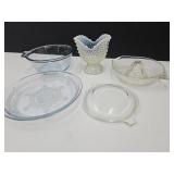 Shell Dish, Fire King Pie Plate, Pyrex Lid +