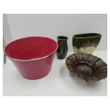 Dempsey Carpenter Art Pottery Vase & Metal Decor