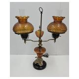 Vintage Amber  Glass Hobnail  Lamp 22 x 25" high