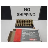50 RDS 9 MM Luger Gun Ammo