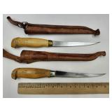 2 Fish Filet Knives w Leather Sheaths
