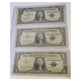 Three $1 Silver Certificates 57,57A, & 57B