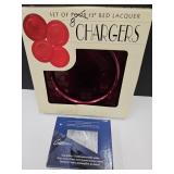 New 13" Red Lacquer Chargers & Soap Holder