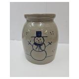 Signed Ceramic Jug W Snowman 8" H