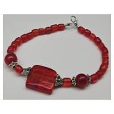 Red Glass Chech Bead Bracelet