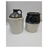 Primitive Whiskey Crock & Crock 7 To 8" H See Pics