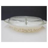 VTG Pyrex Divided Golden Acorn Baking Dish W Lid