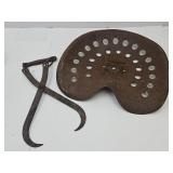 Vintage Tractor Or Mower Seat 17" W & Ice Tongs