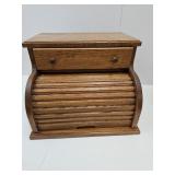 Vintage Solid Oak Wood Roll Top Bread Box