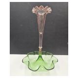 VTG Epergne Centerpiece w Trumpet Vase-See crack