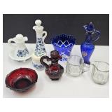 VTG Glass Lot, Cobalt, Ruby Red, Cream & Sugar +