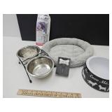 Pet Dishes & Small Bed +
