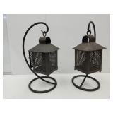 2 Metal Candle Lanterns w Stands-17"H