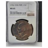 1976 Graded MS 65 Ike Bicentennial Dollar Coin