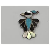 Native American Sterling Silver  Turquoise Brooch